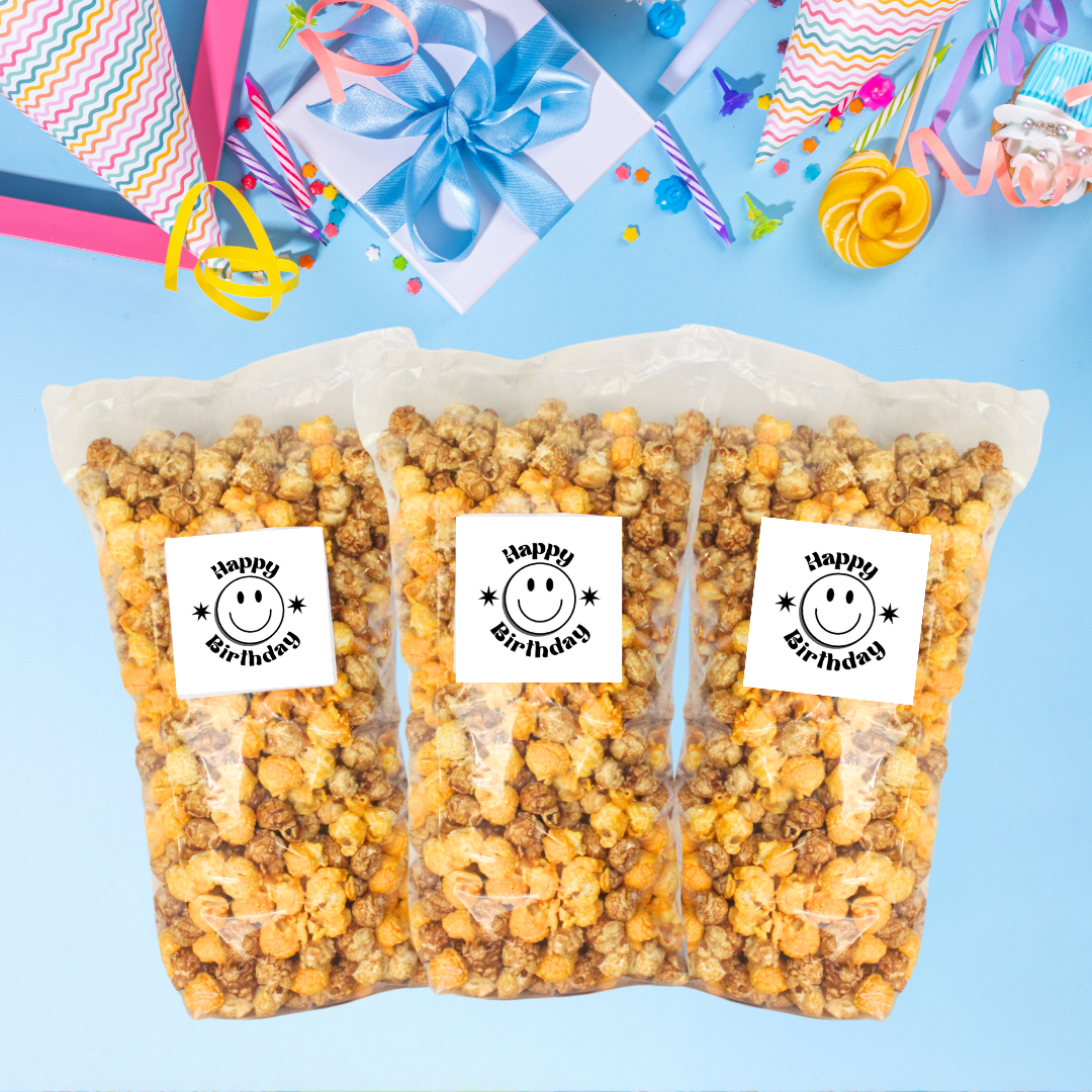 Happy Birthday "Smiley" Large Bag Celebration Popcorn - www.unclemyronspopcorn.com