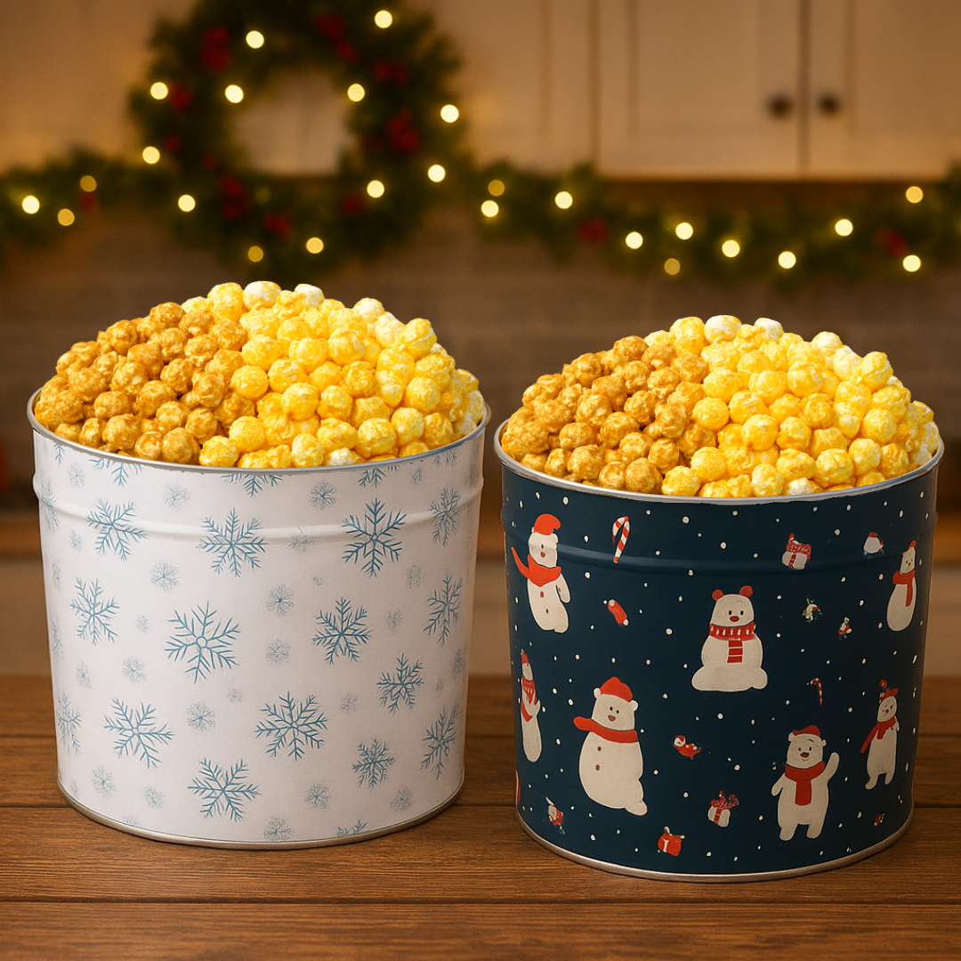 2 Gallon Holiday Popcorn Tins (2 Pack)