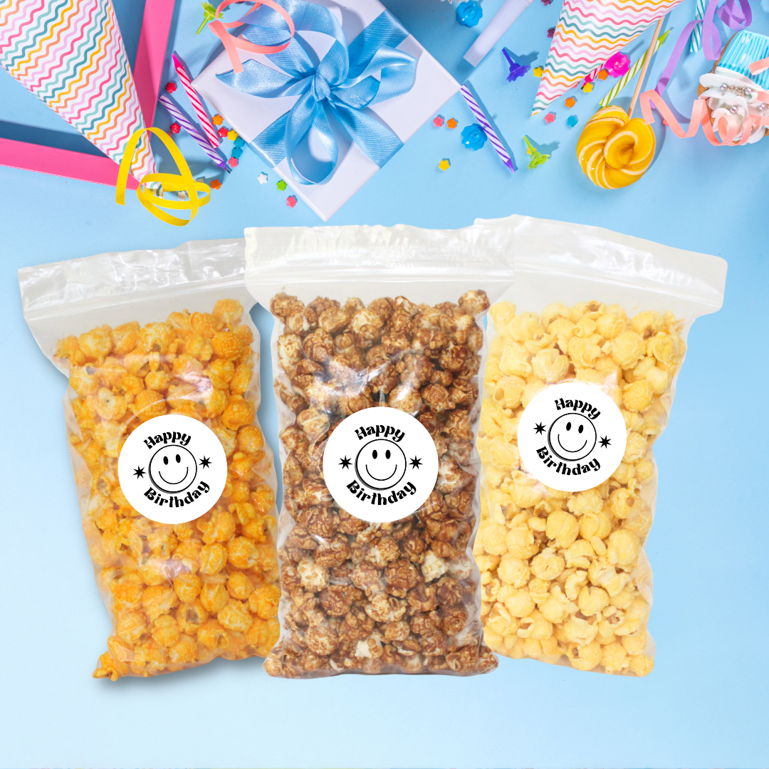 Happy Birthday "Smiley" Snack Pack Celebration Popcorn - www.unclemyronspopcorn.com