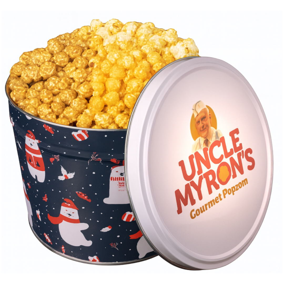 2 Gallon Holiday Popcorn Tin, 3 Flavors