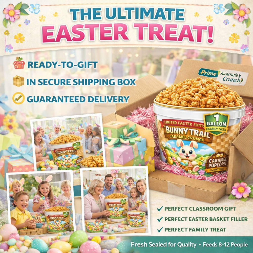 Bunny Trail Caramel Crunch™ – 1 Gallon Limited Edition Easter Popcorn Tub (Feeds 8–12)