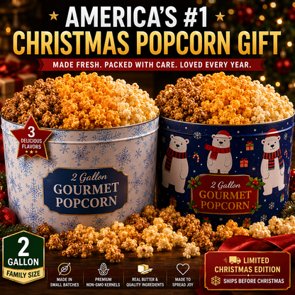 Polar Bear and Snowflake gourmet popcorn gift set with three flavors