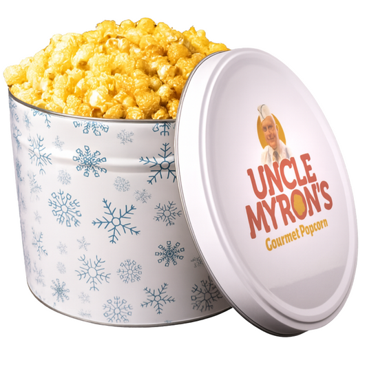 2 Gallon Holiday Popcorn Tin, Snowflake Design, 3 Flavors