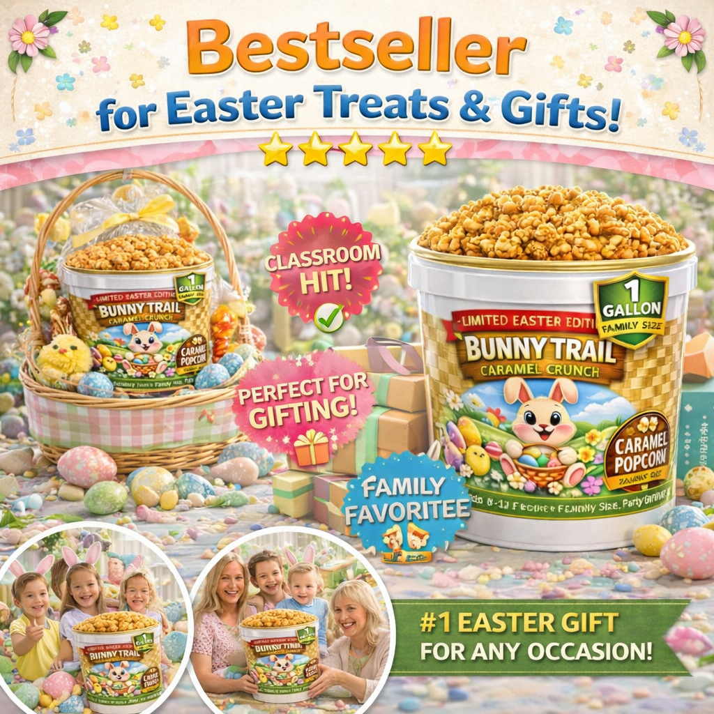 Bunny Trail Caramel Crunch™ – 1 Gallon Limited Edition Easter Popcorn Tub (Feeds 8–12)