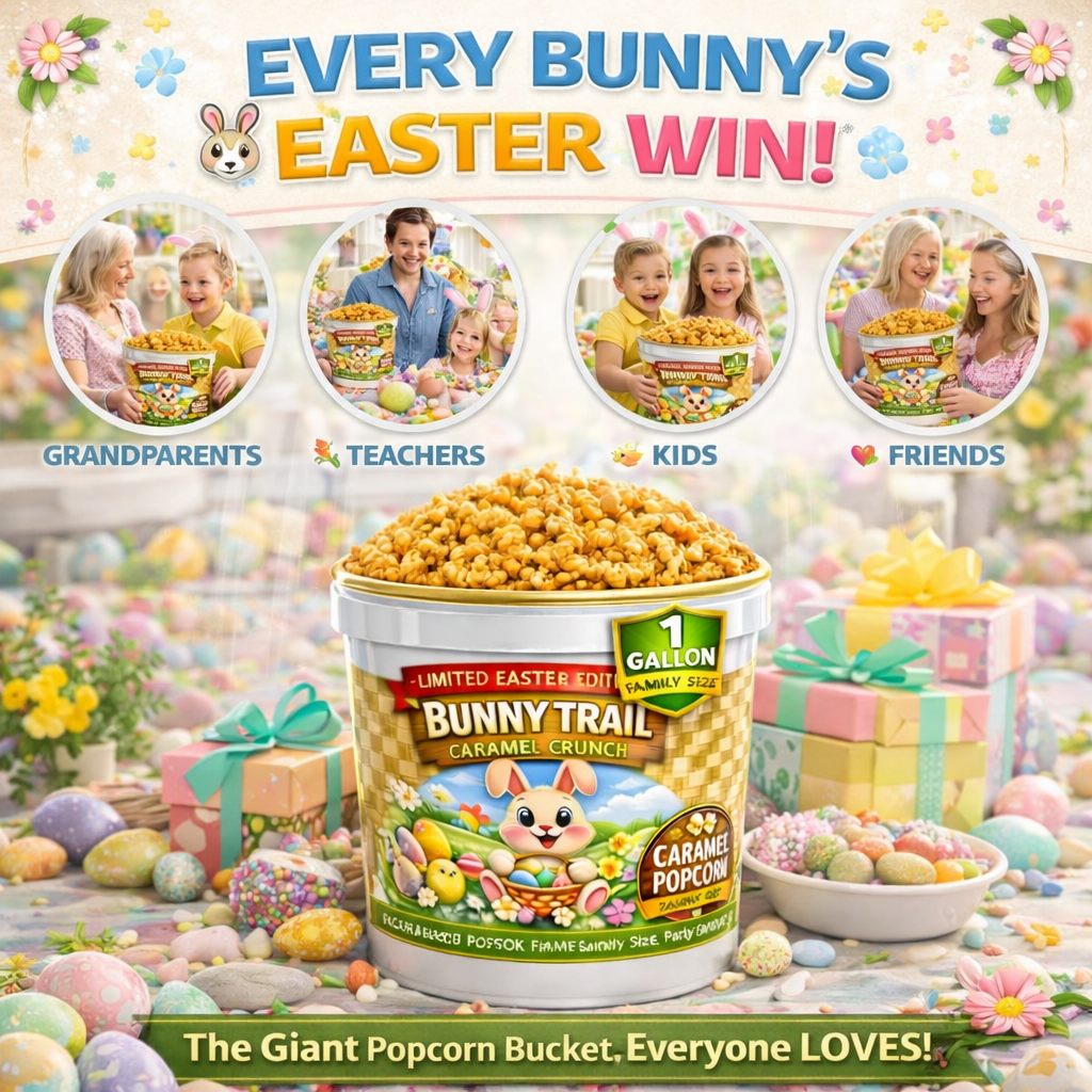 Bunny Trail Caramel Crunch™ – 1 Gallon Limited Edition Easter Popcorn Tub (Feeds 8–12)