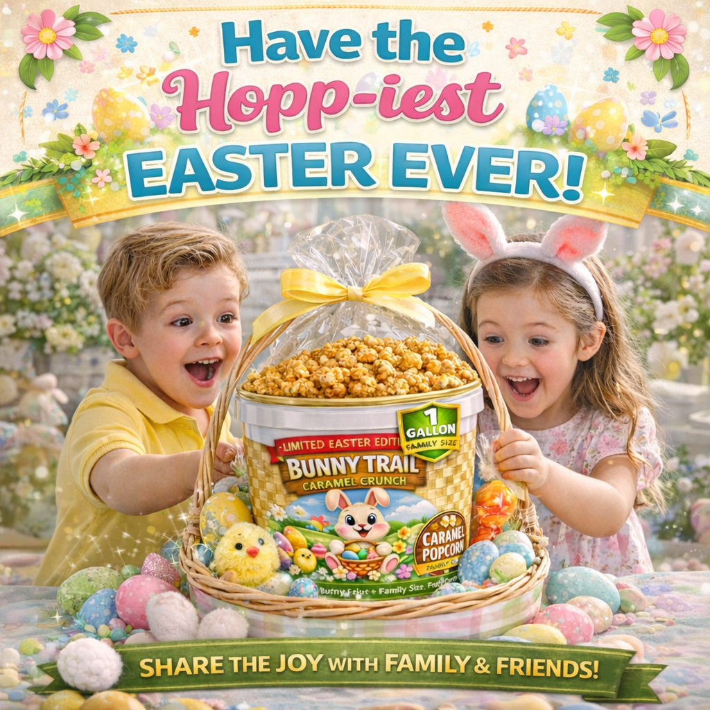 Bunny Trail Caramel Crunch™ – 1 Gallon Limited Edition Easter Popcorn Tub (Feeds 8–12)