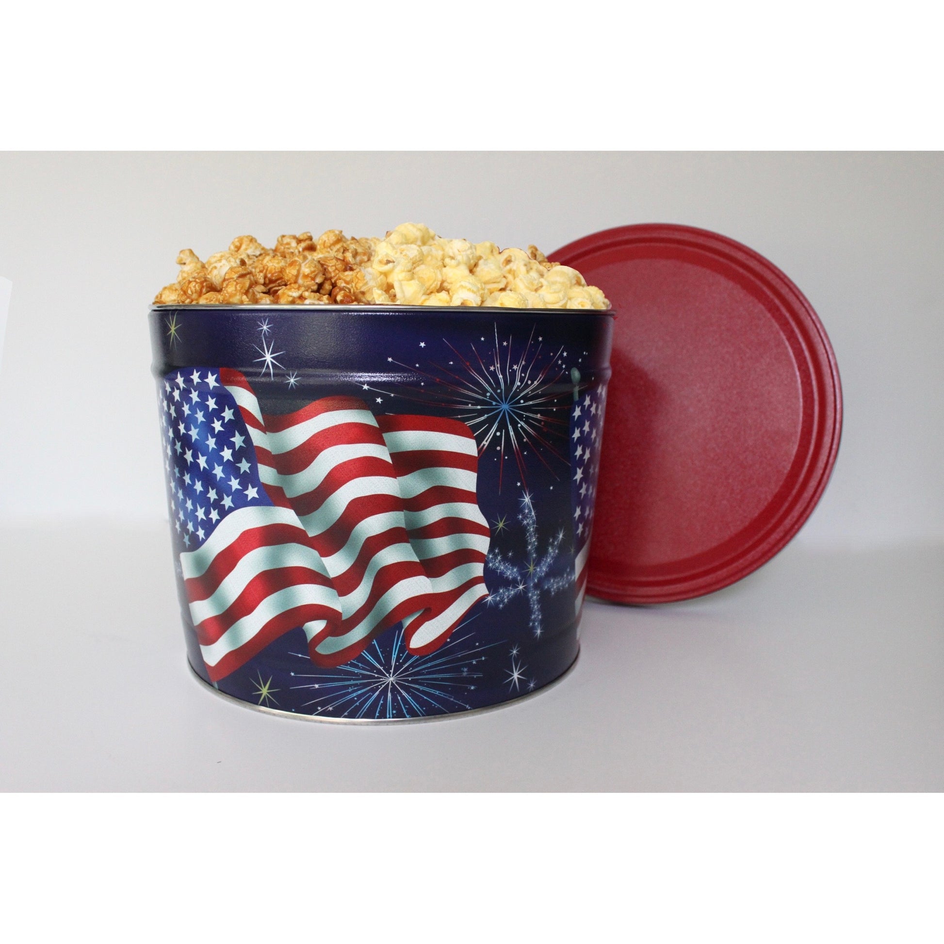 July 4th 2 Gallon Popcorn Tin - www.unclemyronspopcorn.com