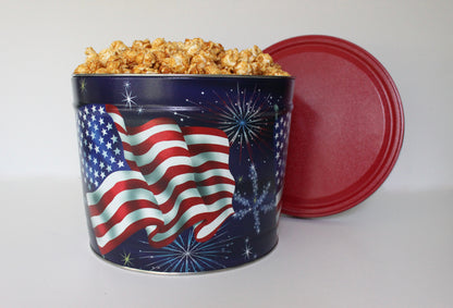 July 4th 2 Gallon Popcorn Tin - www.unclemyronspopcorn.com