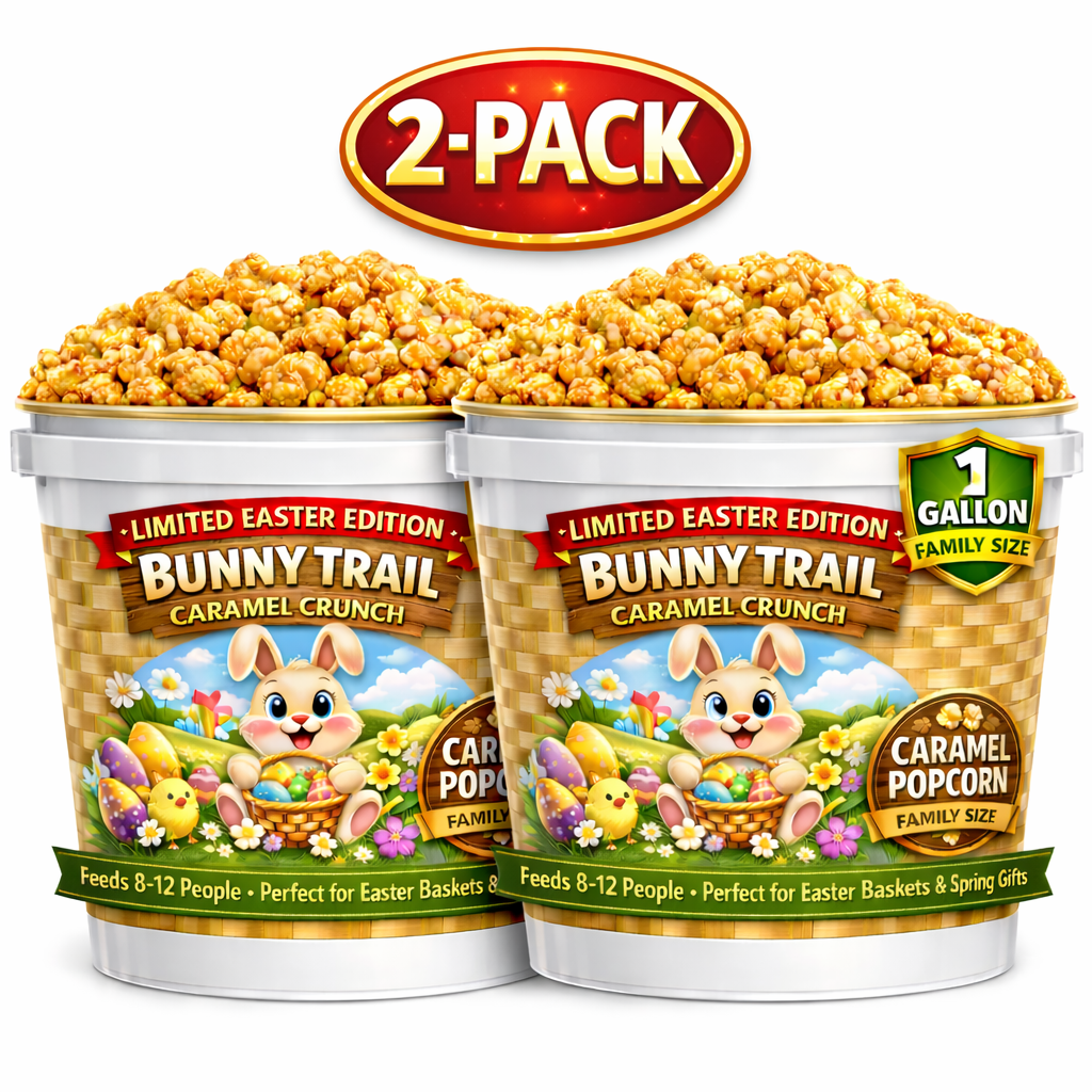 Bunny Trail Caramel Crunch 1 Gallon Easter Popcorn Tubs - www.unclemyronspopcorn.com