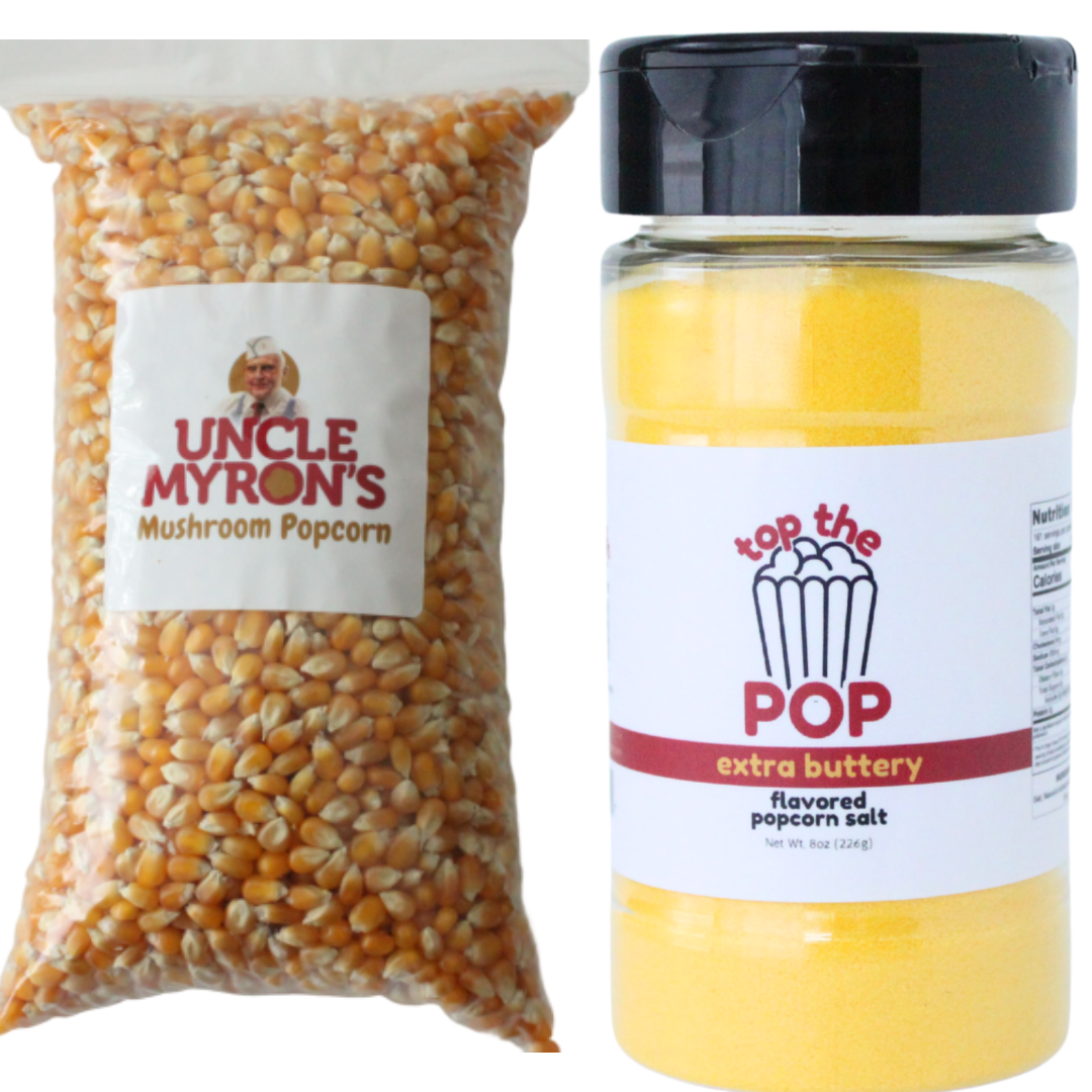 Uncle Myron's Movie Theater Popcorn Kit, 48 Oz of Popcorn, 8 Oz Butter Popcorn Salt
