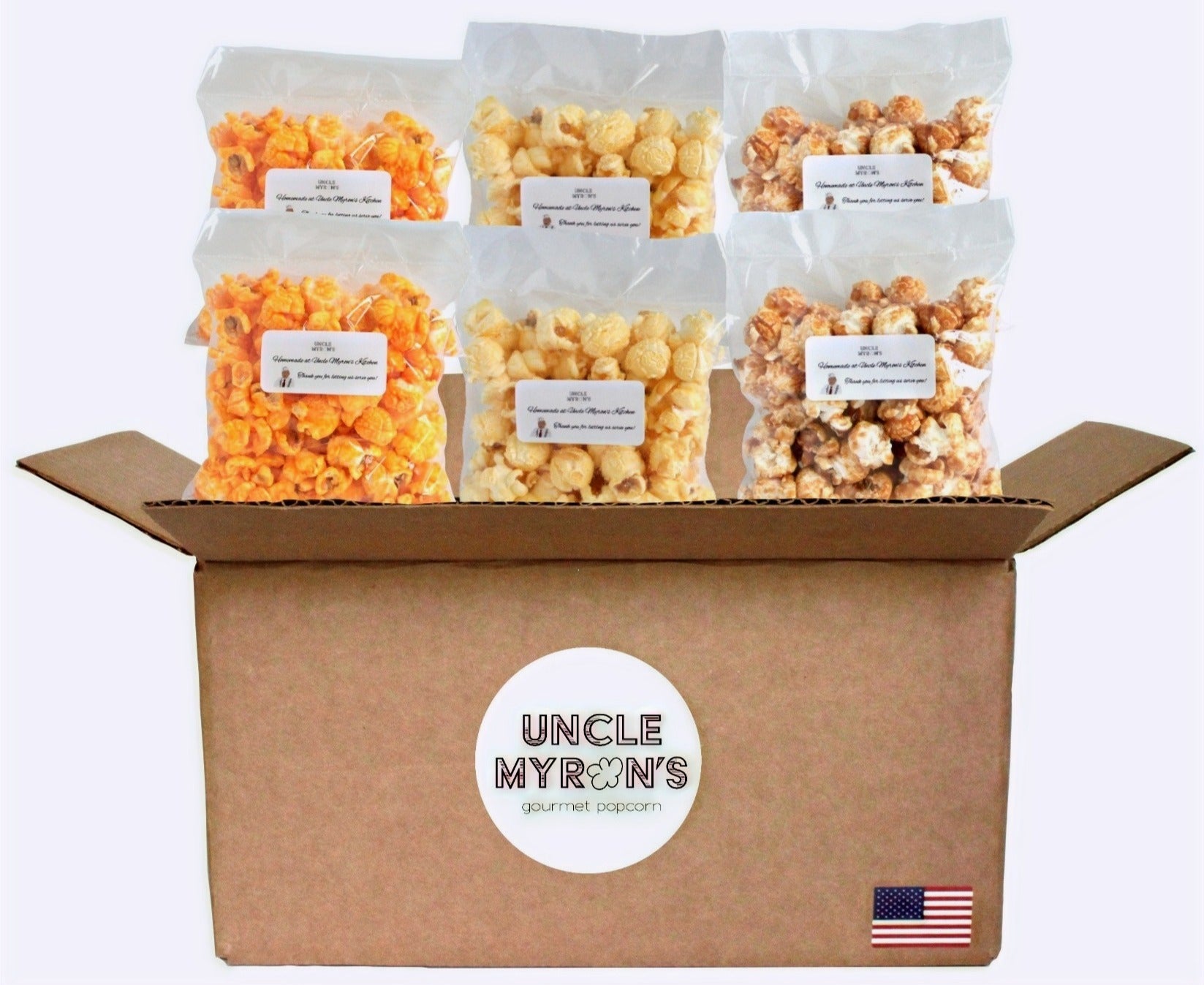 Uncle Myron's Popcorn 12 Bag Snack Box - 2 oz. Each - www.unclemyronspopcorn.com